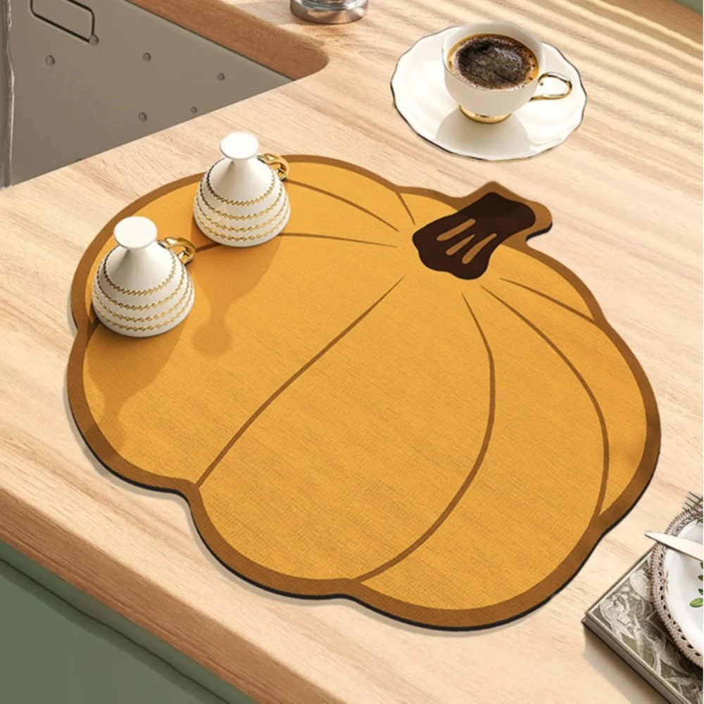 

Pumpkin Shape Dish Dryin Mat Kitchen Counter Drying Pad Absorbent and Heat Resistant Leathaire Mat Quick Non-Slip Drying Mat