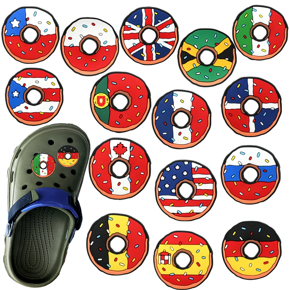 15Pcs Cartoon Country Flag Doughnut series PVC Shoe Accessor