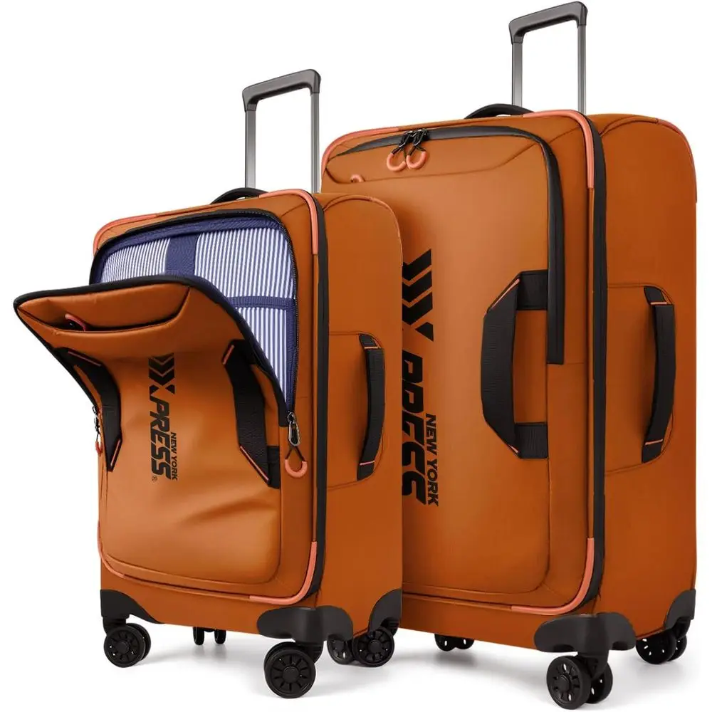 

Orange Lightweight 22in/26in Travel Suitcase Set with Double Spinner Wheels and Waterproof Exterior