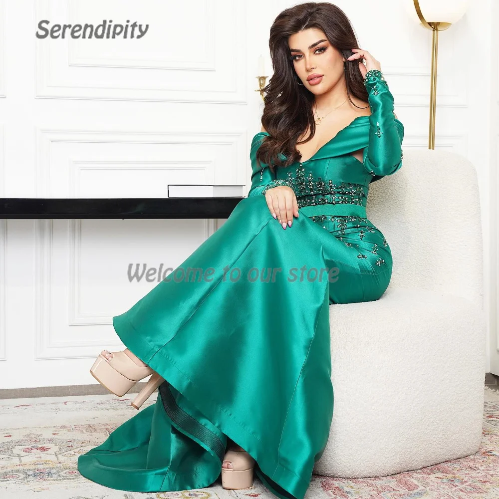 Serendipity Luxury Evening Dress Floor-Length Off The Shoulder Saudi Arabia Shiny Sequined فساتين سهرة Prom Gown For Sexy Women