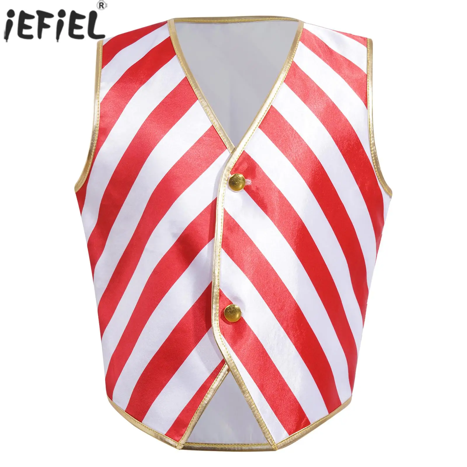 Kids Christmas Candy Cane Striped Vest V Neck Pointed Hem Button Jacket Waistcoat Carnival Xmas Party Stage Performance Costume