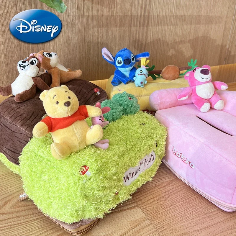 2025 Disney Stitch Paper Box Toy Ornament Tissue Storage Dustproof Bag Cartoon Plush Soft Desktop Autumn Winter Home Decoration