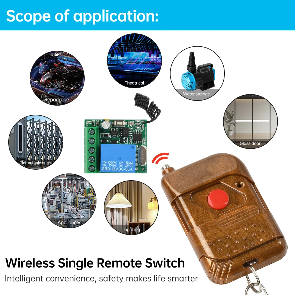 DC 12V 1 Channel Universal Wireless Remote Control Switch Relay Receiver Module RF Transmitter 433 Mhz Remote Controls
