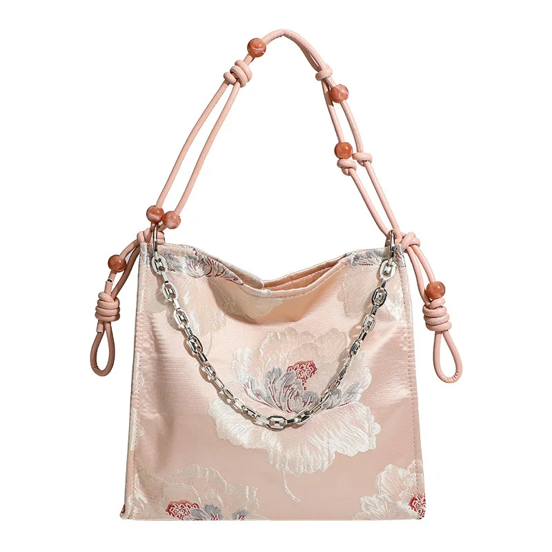 

2024 Retro High end New Chinese Embroidered Chain Handbag, Peony Single Shoulder Bag, Underarm Bag, Unique Texture Women's Bag