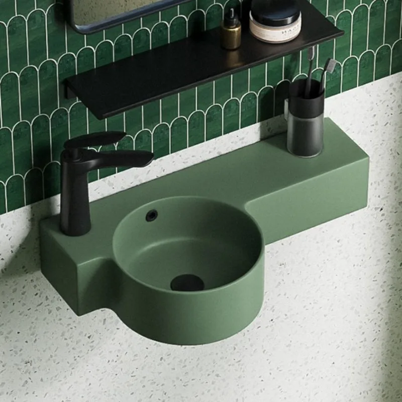 

Ceramic Wall Mounted Bathroom Sinks Space Saving Washbasin Easy Cleaning Hanging Basin Balcony Lave Main Bathroom Fixture