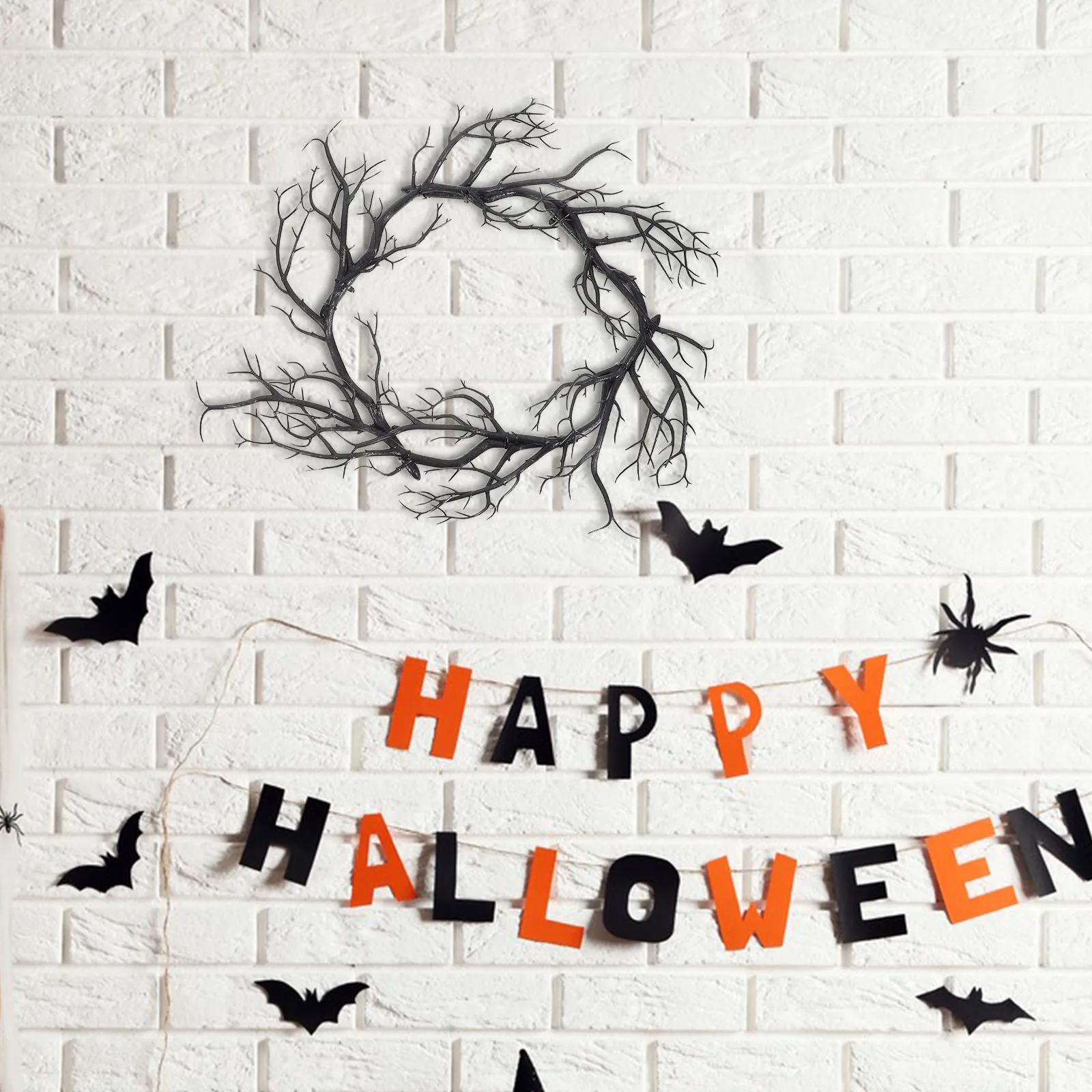 

Halloween Twig Wreath Sturdy Fake Twig Door Hanging Outdoor Indoor Wreath Halloween Theme Wall Decor Haunted House Ornament