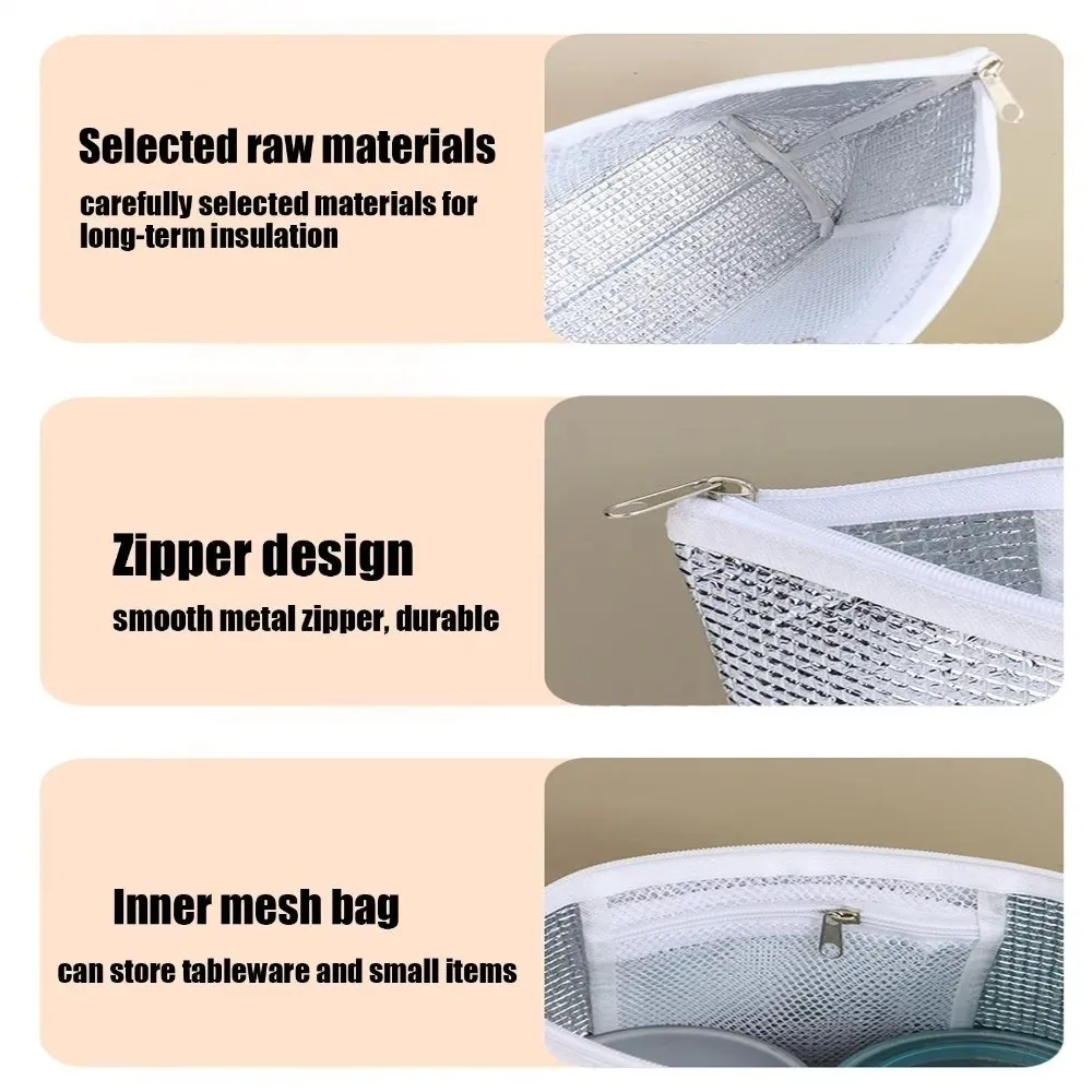 Durable Aluminum Foil Thermal Lunch Bag Thickened Waterproof Zipper Thermal Bag Leak Proof Reusable Lunch Box Bag Outdoor Dining
