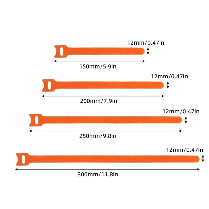 Releasable Cable Ties Wire Organizer Orange 150 200 250 mm Nylon Hook Loop Straps Wrap Zip Bundle Bandage Tie Plastics Fastening