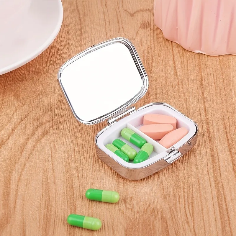 1pc Pill Box / 2D Flat Printing Silvery Angel Embossed. Pocket-sized Small Pill Box. Mini Trinket Box, Lightweight and Portable | Creative Gift - Easy to Carry / Compartmentalized for Classification / Storage for Regular Medication / Convenient