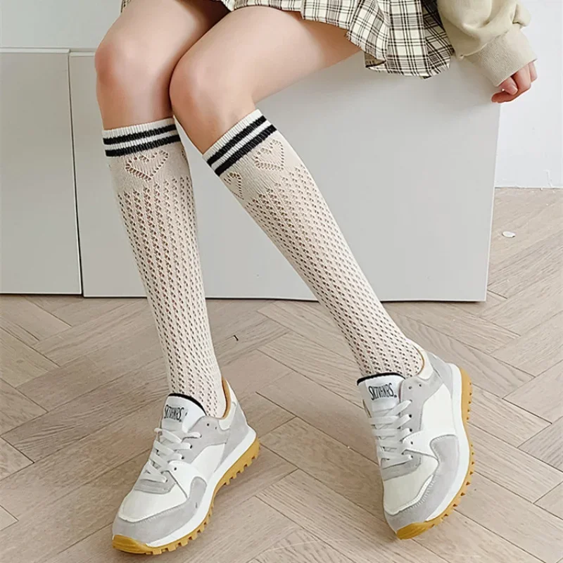 Women Hollowing Out Lace Mesh Fishnet Stockings JK Lolita Long Socks Stockings White Beige Knees Sock Stocking Hosiery Wholesale