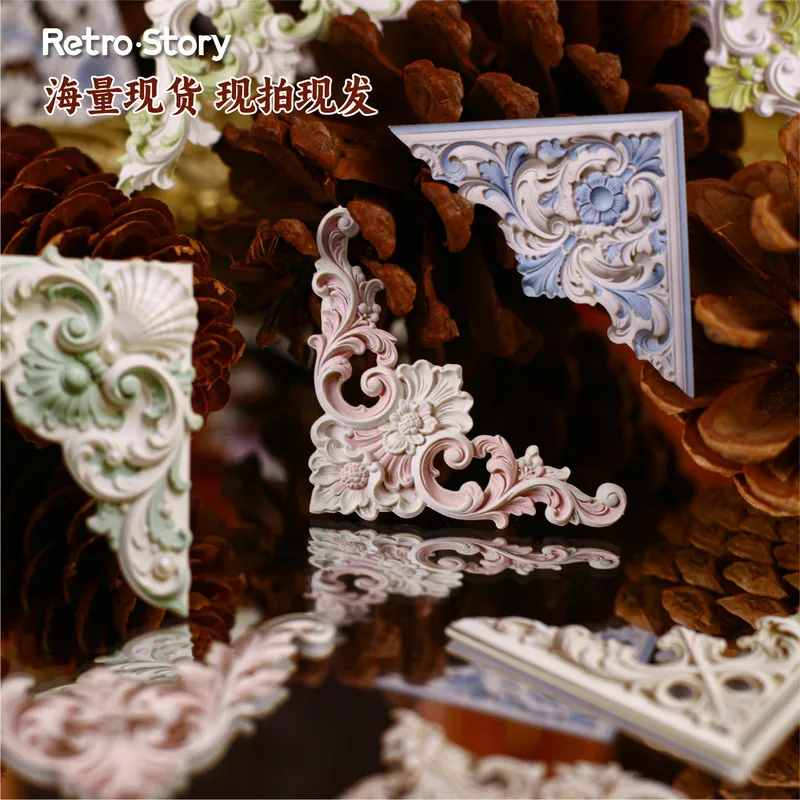 1pack/20pcs Vintage Embossed Hard Card Corner Stickers Retro Relief Border Decorative Stickers for Scrapbook Journal DIY Collage