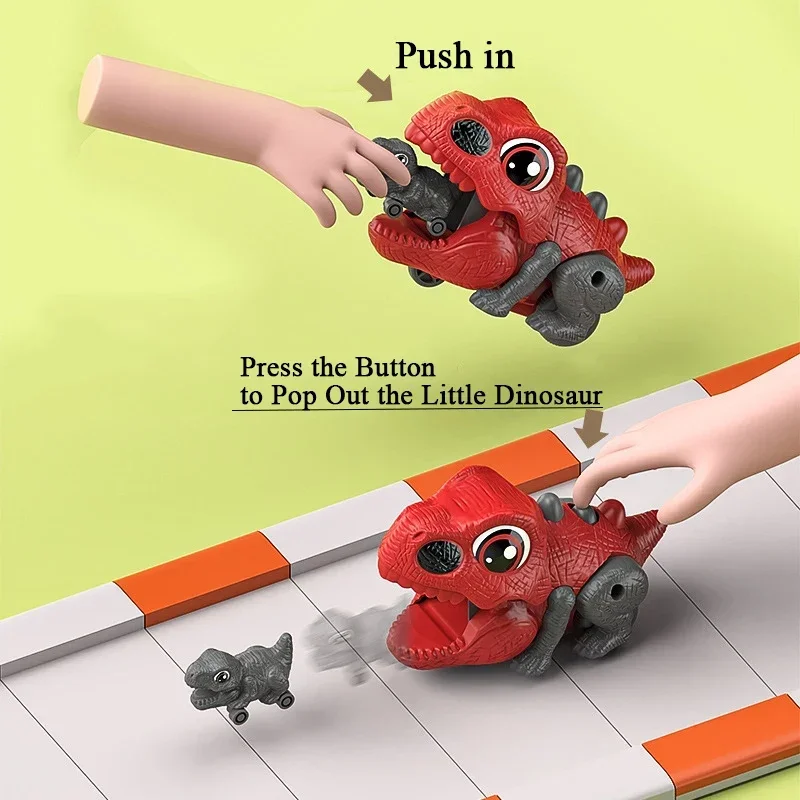 Press Sliding Launch Ejection Dinosaur Car Toys Mini Dinosaur Catapult Inertial Slide Cute Dino Shape Rear Button One-key Toys