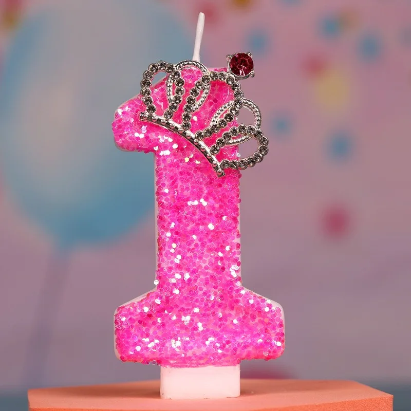Birthday Digital Candles Creative Handmade Cake Decoration Pink with A Little Red Crown