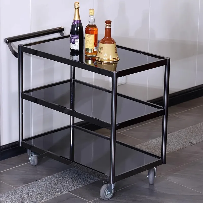 

Restaurant catering service cart Stainless steel large three-layer luxury mobile trolley Cake snack wine cart with light