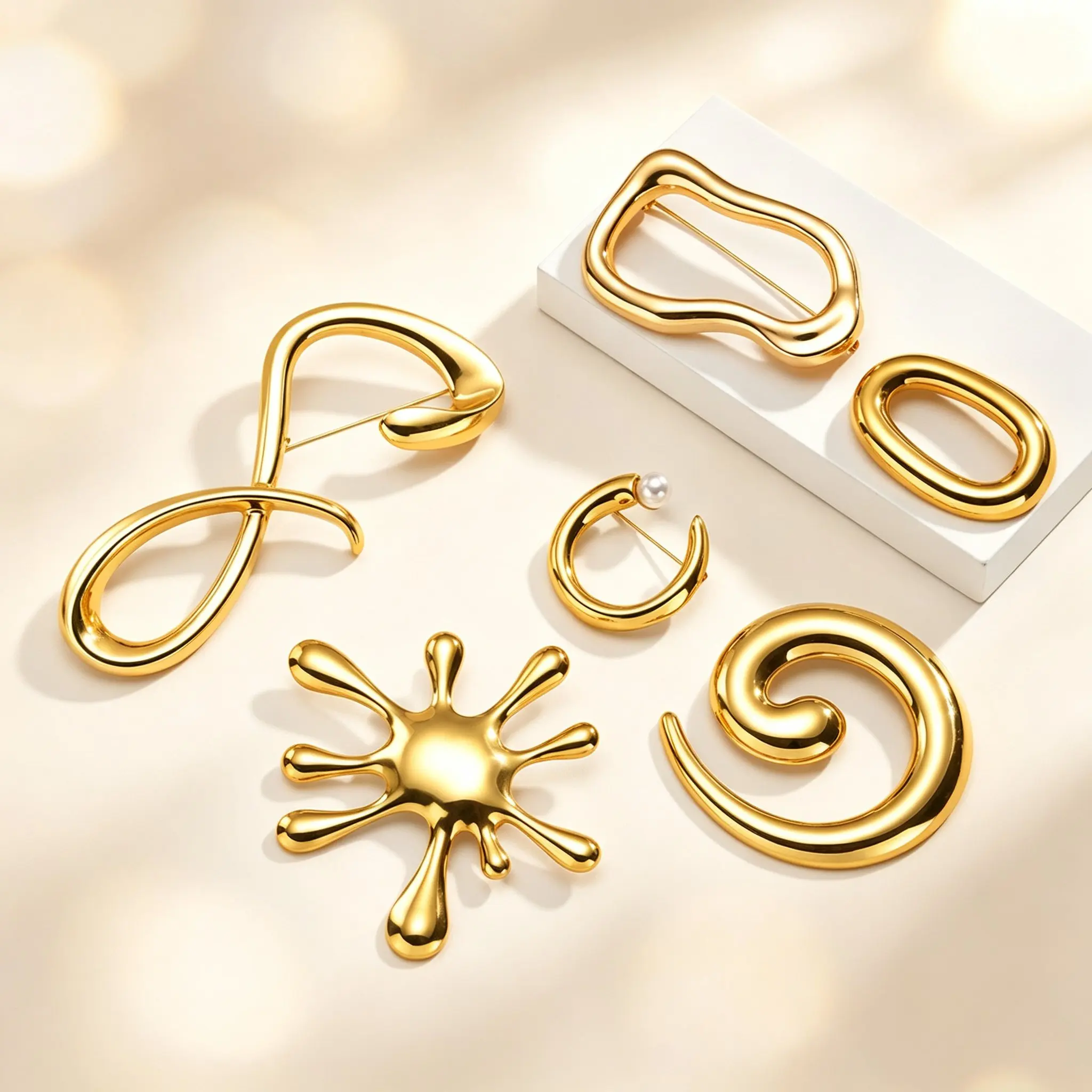 Abstract Swirl Brooch,Stainless Steel Polished Hollow Curved Line Design Broochs,Modern Statement Women Lapel Pin Jewelry Gift