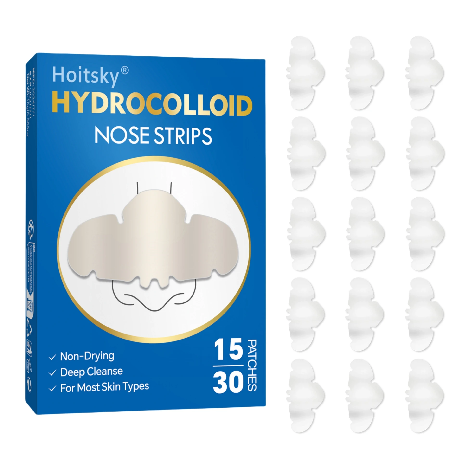 15/30PCS Hydrocolloid Nose Pimple Patches for Face, Full Nose Blemish Cover Strips, Facial Skin Care Patches