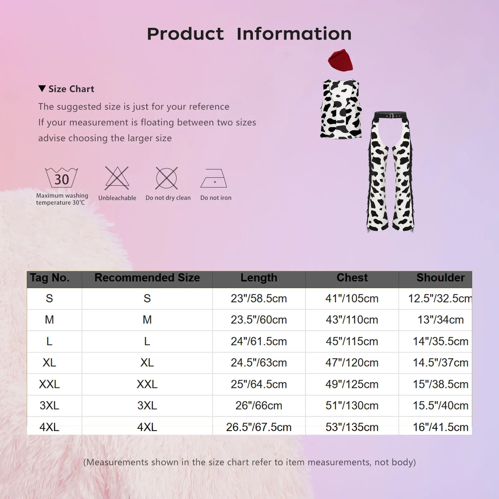 Mens Halloween Carnival Cowboy Cosplay Costume Outfits 3 Piece Cow Print Vest And Crotchless Long Pants And Bandanna Set view 6
