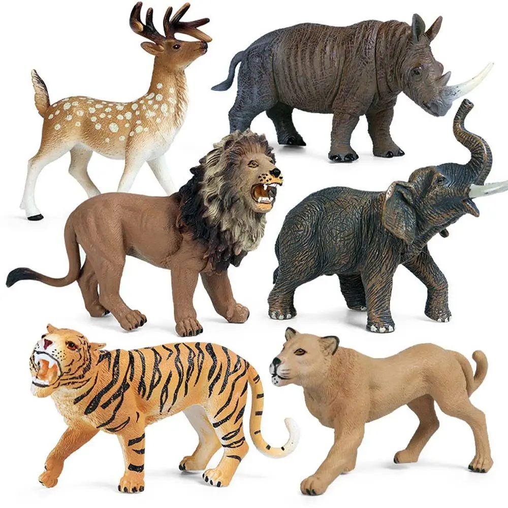 Plastic Lion Elephant Deer Cheetah Miniatures Animal Model Action Figures Children Gift