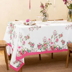 Pink Flowers Print Rectangle Tablecloth Table Decor Spring Summer Waterproof Table Covers for Kitchen Dining Wedding Party Decor