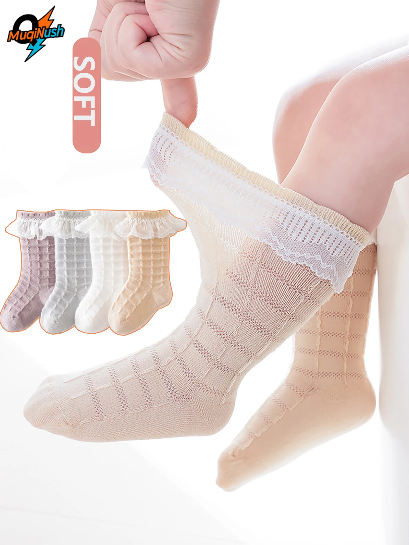 

MuqiNush 1 pair special thin lace baby socks breathable solid color princess style baby socks A-class boneless children's