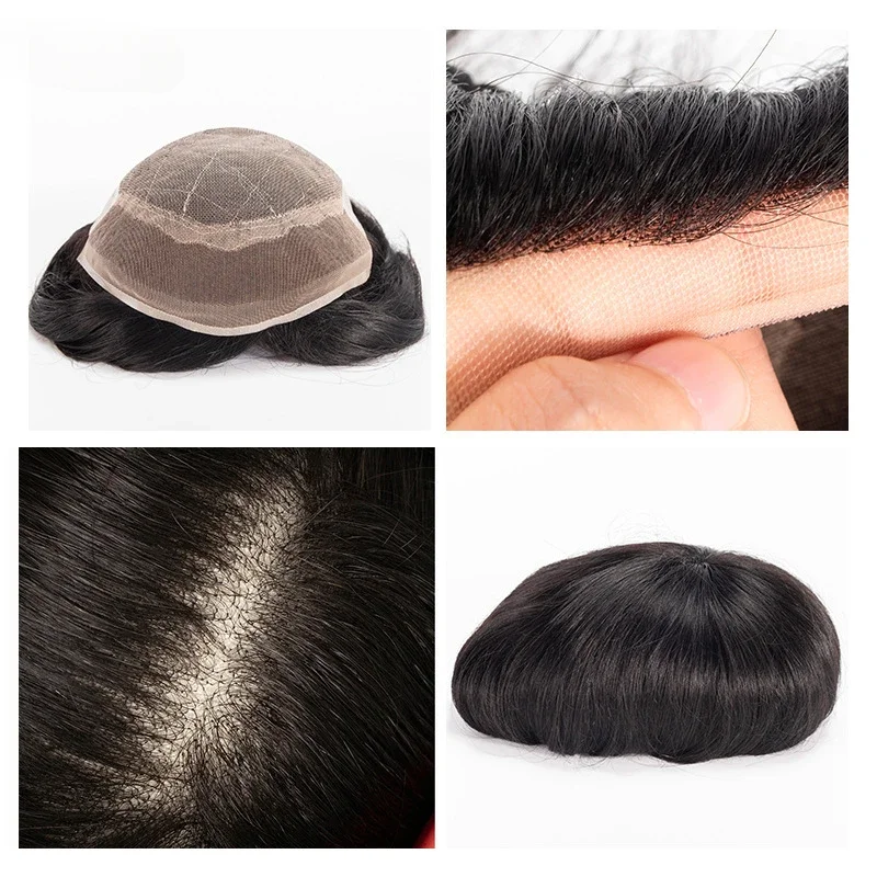 130 Density Toupee for Men Mono & NPU Human Hair Pieces Hair Units Male Replacement System Hair Prosthesis 8'x10'