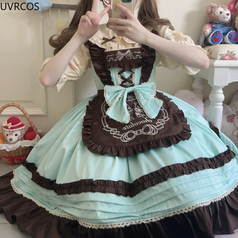 Japanese Kawaii Lolita JSK Dress Women Sweet Cute Bow Bunny Embroidery Party Mini Dresses Gothic Y2k Sleeveless Princess Dresses