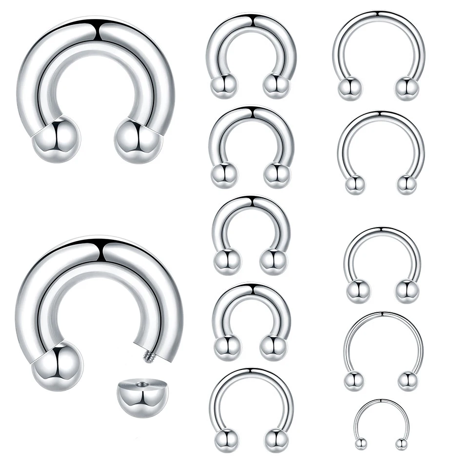 1PC 18G-00G Large Gauge Stainless Steel Horseshoe Ring Septum Stretcher Helix Piercing Hoop Ear Expander Ear Hangers Weights