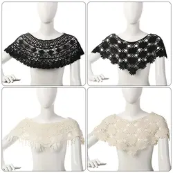 Women Accessories Vintage Hollow Out Tassel Lace Waistcoat Crochet Knit Cape Shawl Poncho Fake Collar