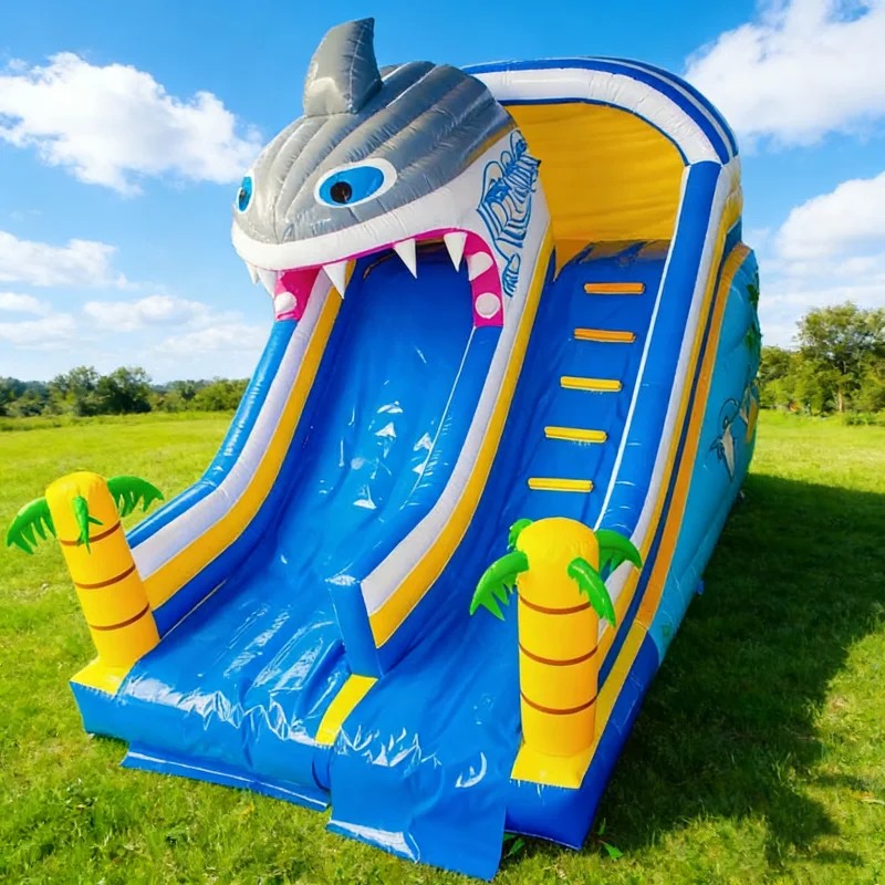 Shark Themed Inflatable Water Slide Combo Commercial Outdoor Jumping Castle PVC for Kids Custom Size Party Rental 500KG Capacity