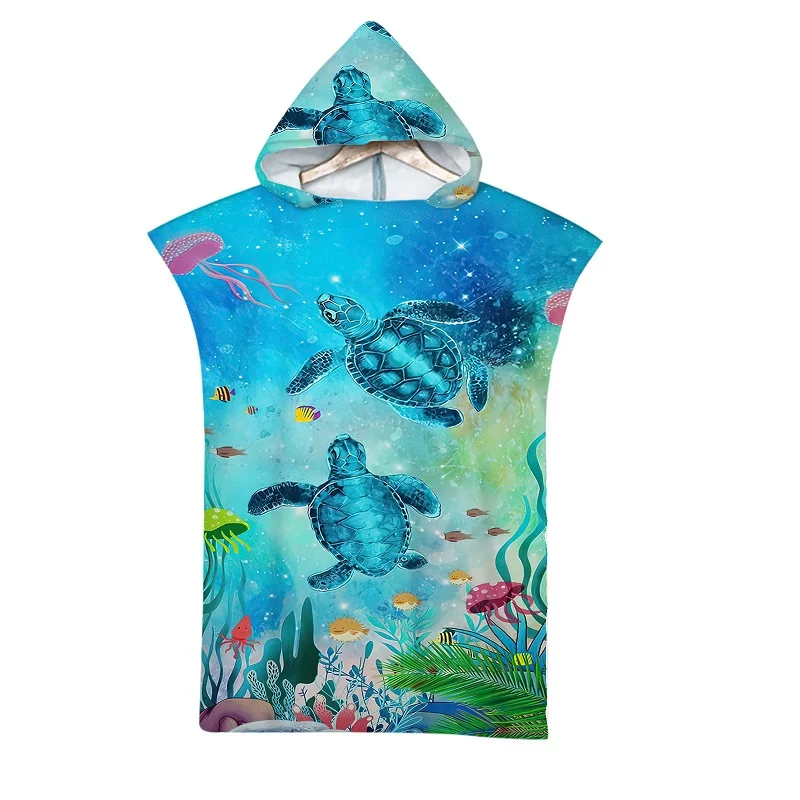 Turtle Ocean Style Microfiber Hooded Surf Poncho Towel Cloak for Adults Bathrobe Swim Beach Towel Dress Beachwear robe de plage