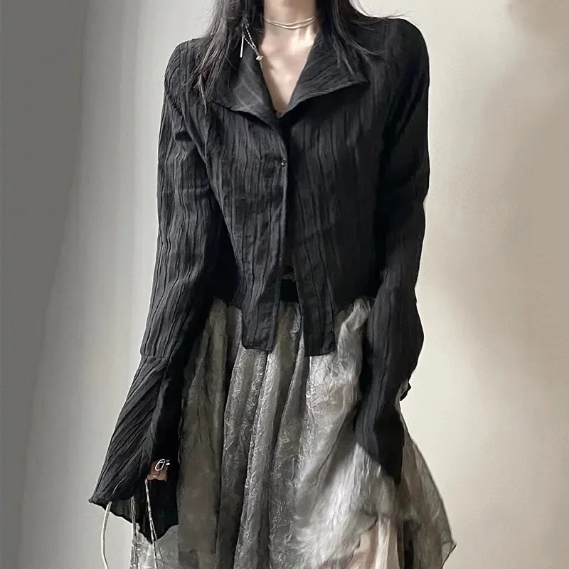 E-girl  Gothic Black Shirt Yamamoto Style Dark Aesthetic Blouse Women Irregular Designer Clothes Emo Alt Clothes Grunge Tops Y2k