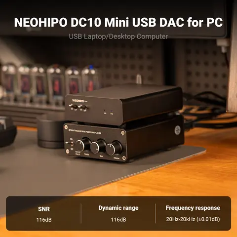 NEOHIPO DC10 Mini DAC For PC HiFi Audio DAC Hi-Res USB DAC Decoder, ES9028Q2M Chip Support DSD256/768kHz, 116dB SNR