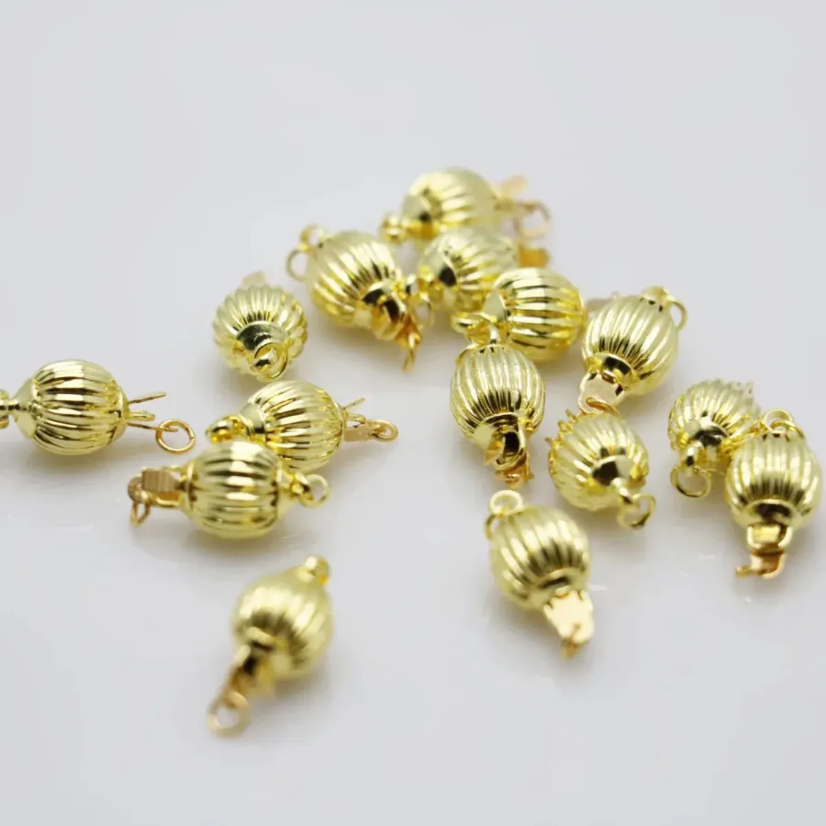 5PCS Snap Gold-Color Lantern Beads necklace Clasp Button Fitting For Accessory Jewelry Making Design Machining Metal Parts 8mm