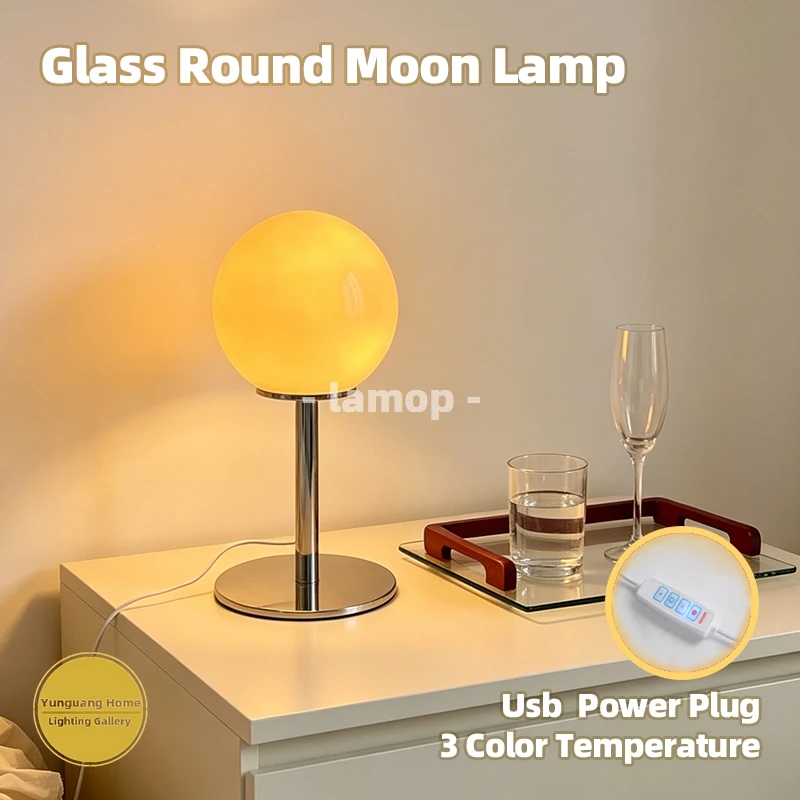 

Murano Glass Table Lamp Minimalist Geometric Globe Glass Bedside Lamp 3 Color Temperature Bedroom Living Room Decor Table Lamp