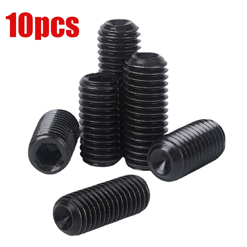 10Pcs Carbon Steel Hex Hexagon Socket Allen Cup Point Grub Set Bolt Screws Headless Screw Bolt Set Assortment Kit M2.5/3/4/5/6/8