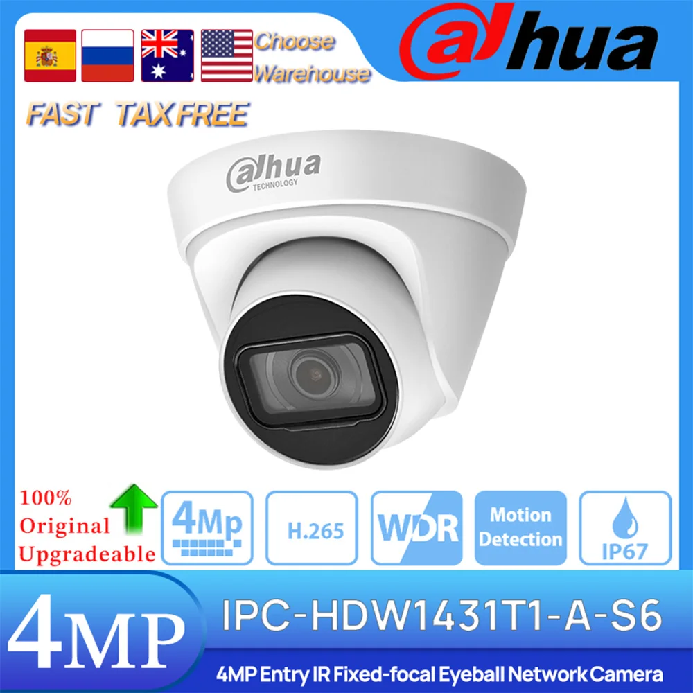 Dahua เดิม IPC-HDW1431T1-A-S6 4MP POE IR 30M FIXED-FOCAL Eyeball กล้องเครือข่าย Motion Detection IP67 H.265/H.264