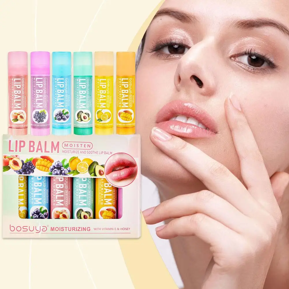 6-teiliges Lippenbalsam-Set mit verschiedenen Fruchtaromen - Feuchtigkeitsspendend, pflegend & beugt rissigen Lippen vor - Pflege für trockene Lippen & feine Linien – Detail 6