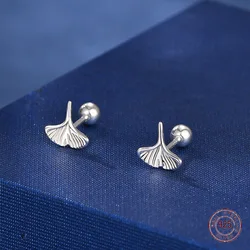 925 Sterling Silver Ginkgo Leaf Stud Earrings for Girls Cute Plant Literature Art Ear Bone Nail Earring Ladies Piercing Jewelry