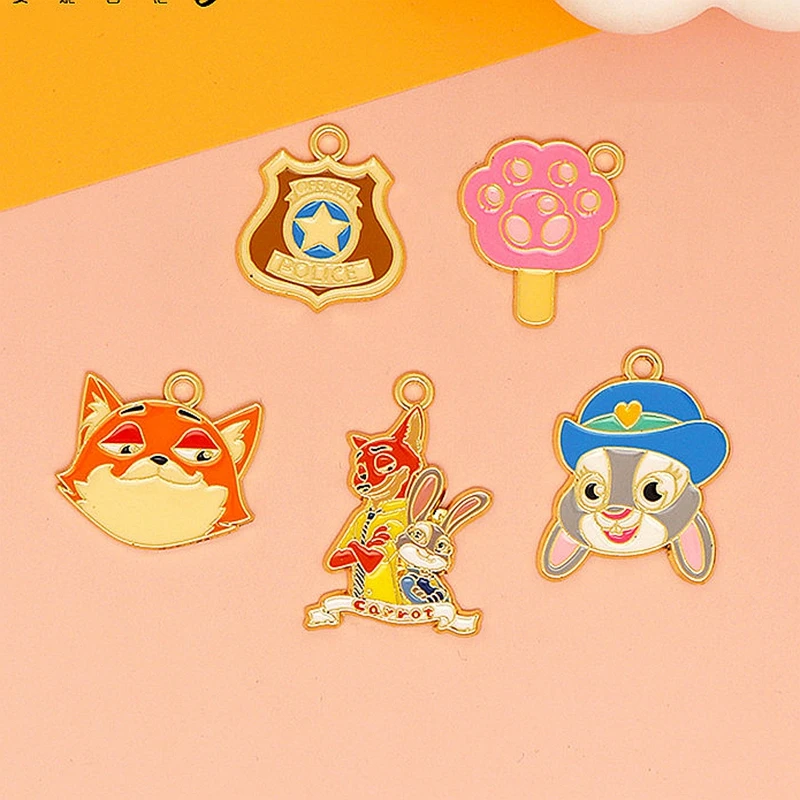 10PCS Cartoon Character Animal Alloy Pendant Shiny  Charm Rabbit Fox Emblem DIY Necklace Bracelet Earring Keychain Accessories