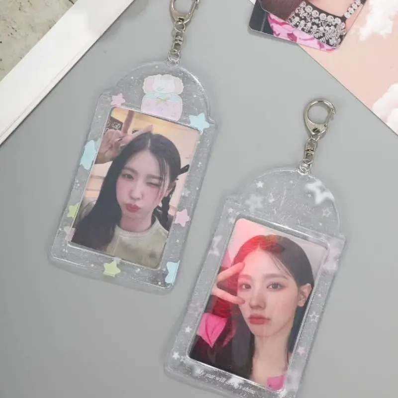 Glitter Star Transparent Photo Sleeves 3Inch Photocard Holder PVC Heart Card Holder Storage Idol Card Display Protective Pendant