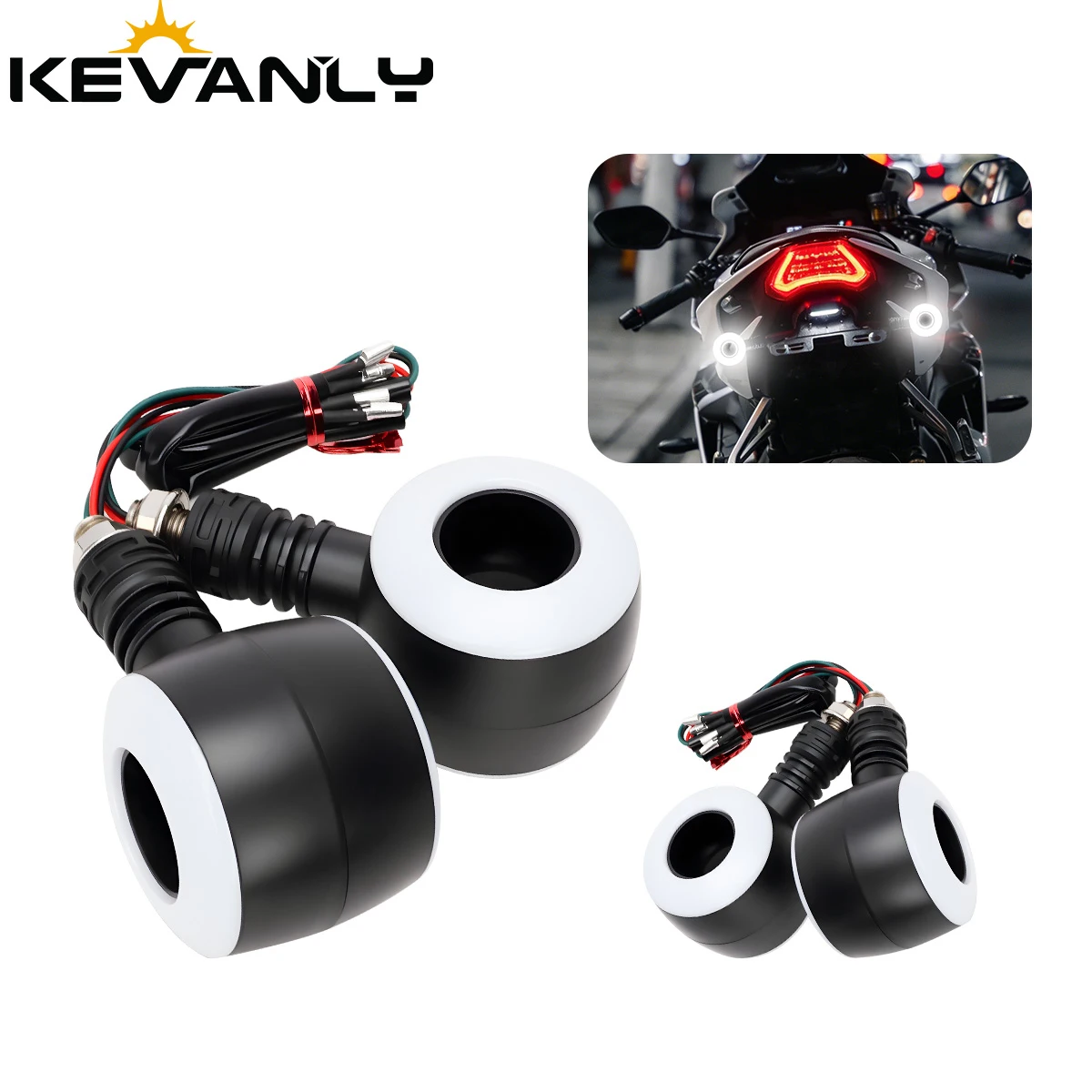 2Pcs Motorcycle Circle Shaped Turn Signals Indicator Light White Amber Flashing Light Side DRL Running Lights Round Blinker