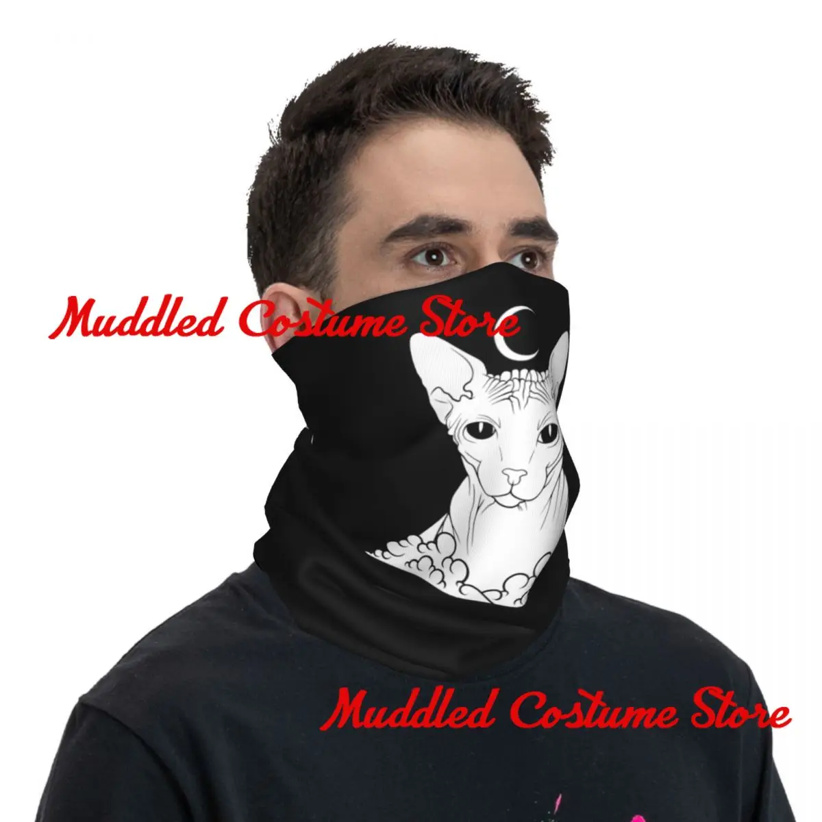 مخصص السحرية الأبيض أبو الهول القط الرقبة الجراب الرجال النساء الأشعة فوق البنفسجية الوجه درع الشتاء بدون شعر هريرة باندانا وشاح للتزلج #5