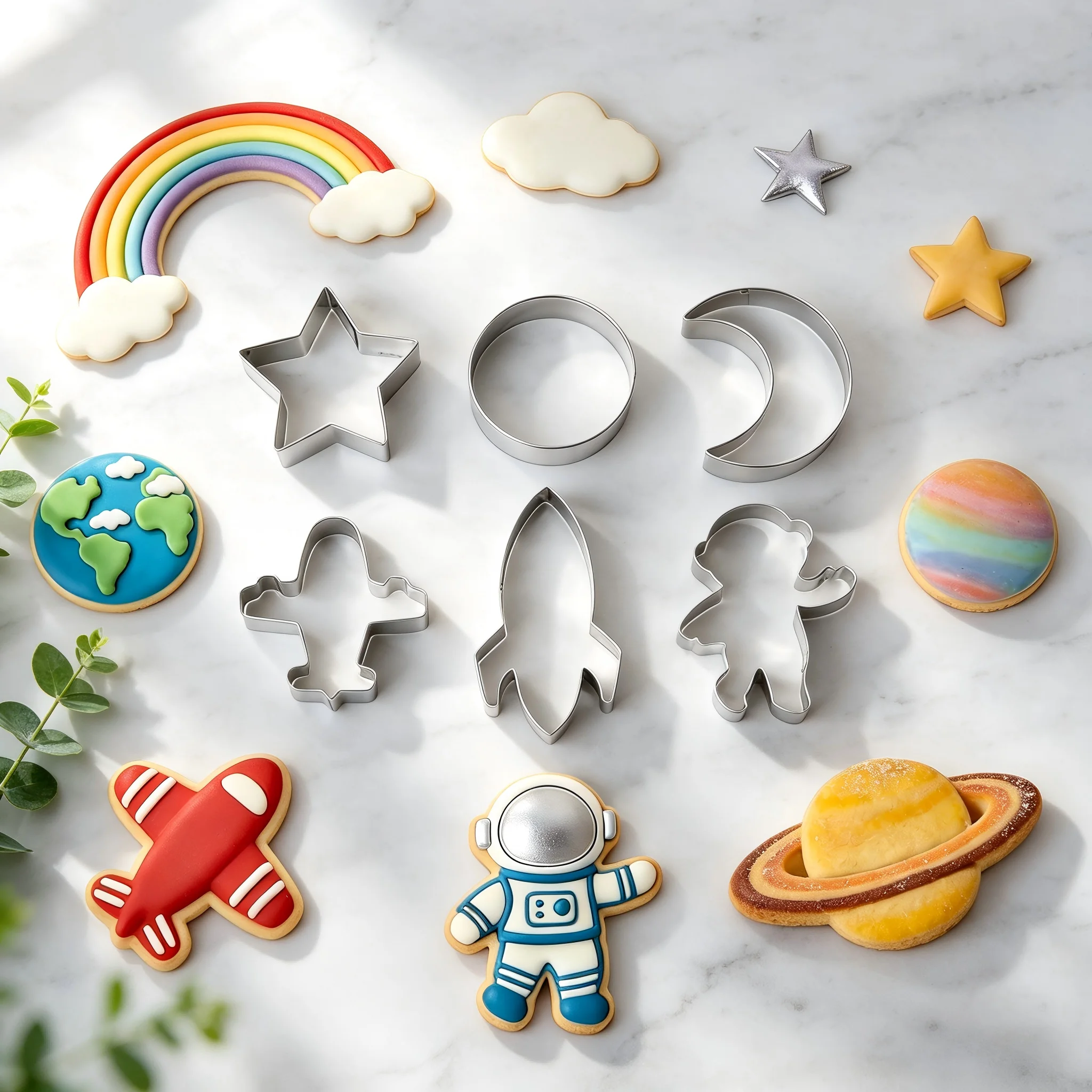 6PCS Space Astronaut Cookie Cutter Set Food Grade Stainless Steel Smooth Edge Molds for Fondant Fruit Biscuit Home DIY Baking