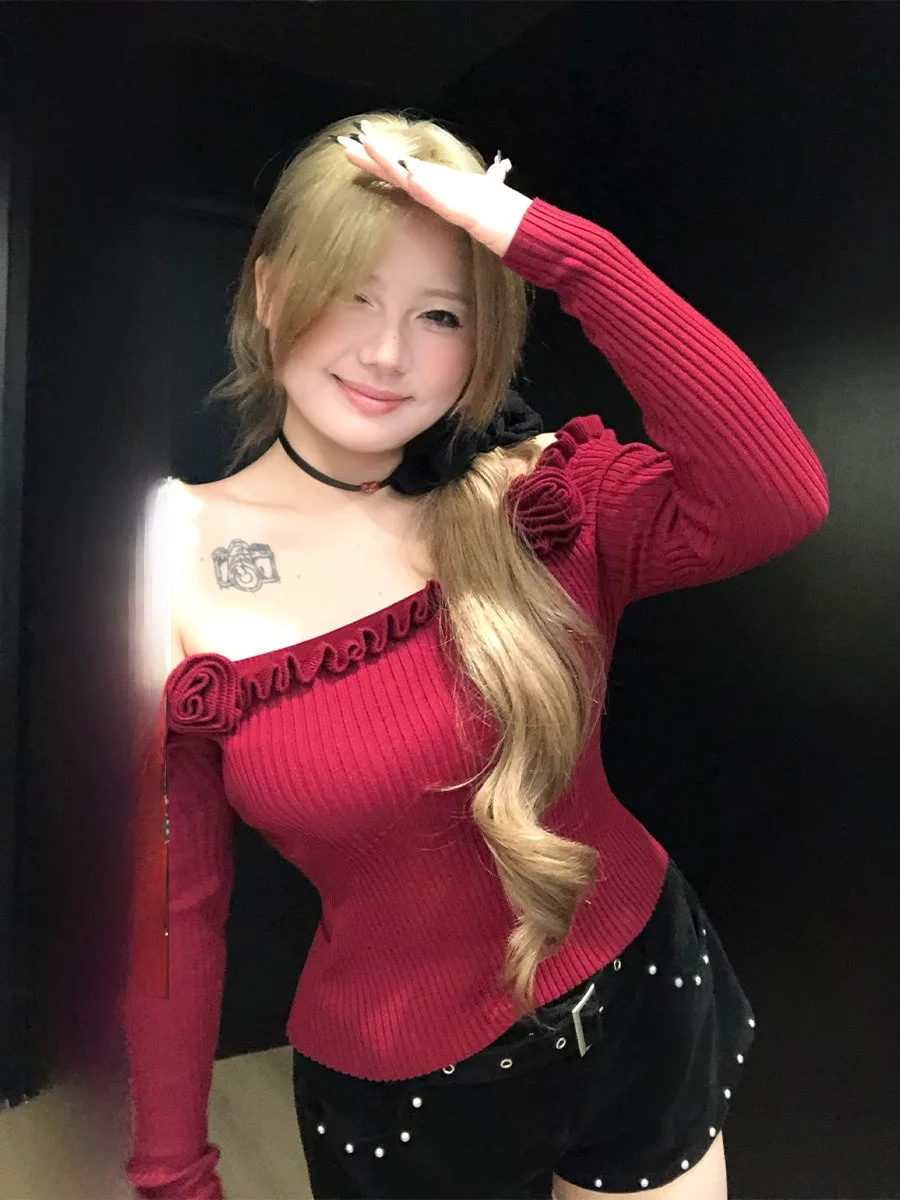 

Женский вязаный топ Sweet Desire Aosphere с 3D цветочным кружевом, на одно плечо, больших размеров, бренд Anne Not Fire IAK