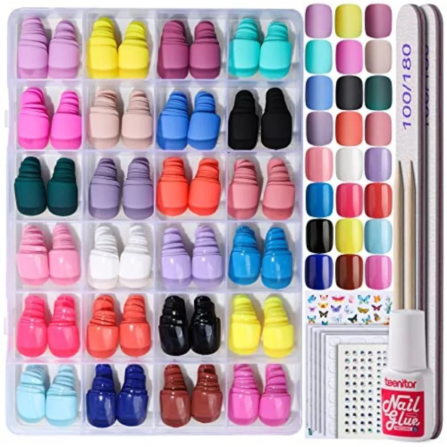 Short Square Press on Nails, 576pcs Short Press on Fake Nails With Nail Glue And Adhesive Stickers, 2 Colors Matte Press On Sho