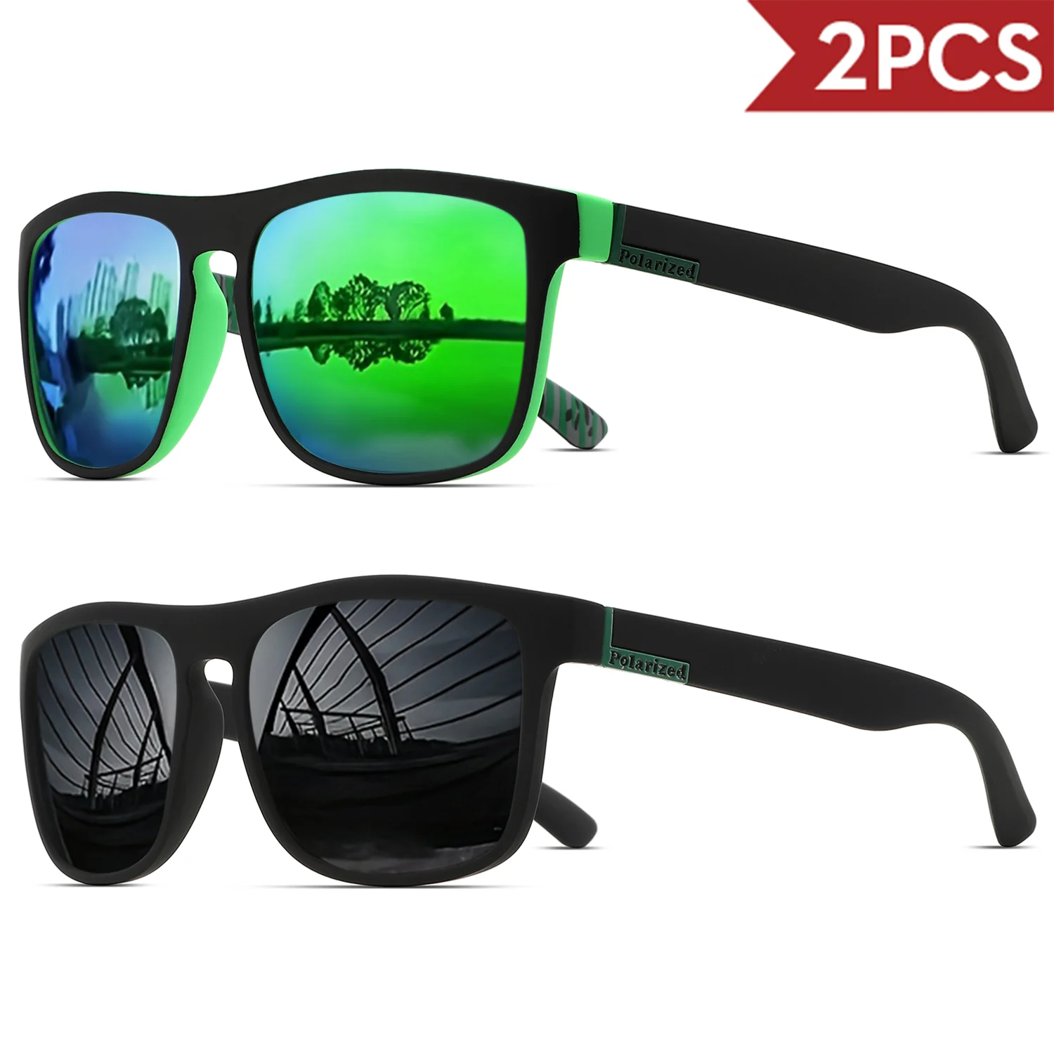 2PCSClassic Square Polarized Sports Sunglasses Lightweight PC Frame UV400 for Driving Fishing Cycling Unisex Everyday Durability image 5