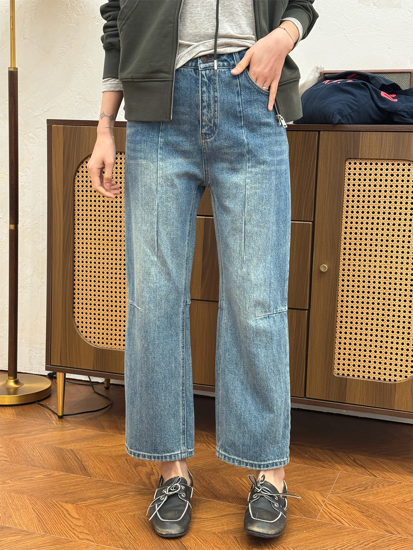 

Blue Waed Straight Leg Jeans Women's Loose Fit Faionable Spring Season Small Size Denim Pants Casual Commute Sle Cotton