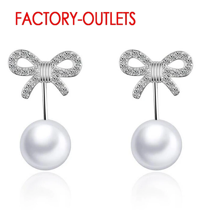 Newest Design Korean Fashion Jewelry Bow-Knot Freshwater Pearl Pendant Wedding Earrings Genuine 925 Sterling Silver Earrings