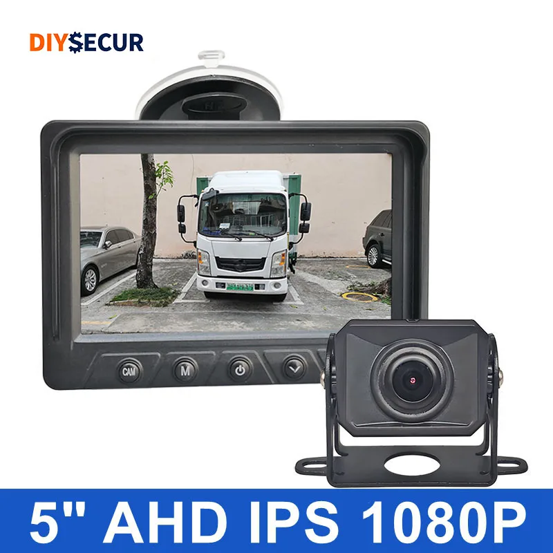 DIYSECUR 5inch AHD IPS Car Monitor 1080P Waterproof Reverse Rear View Camera for Bus Truck Starlight Night Vision