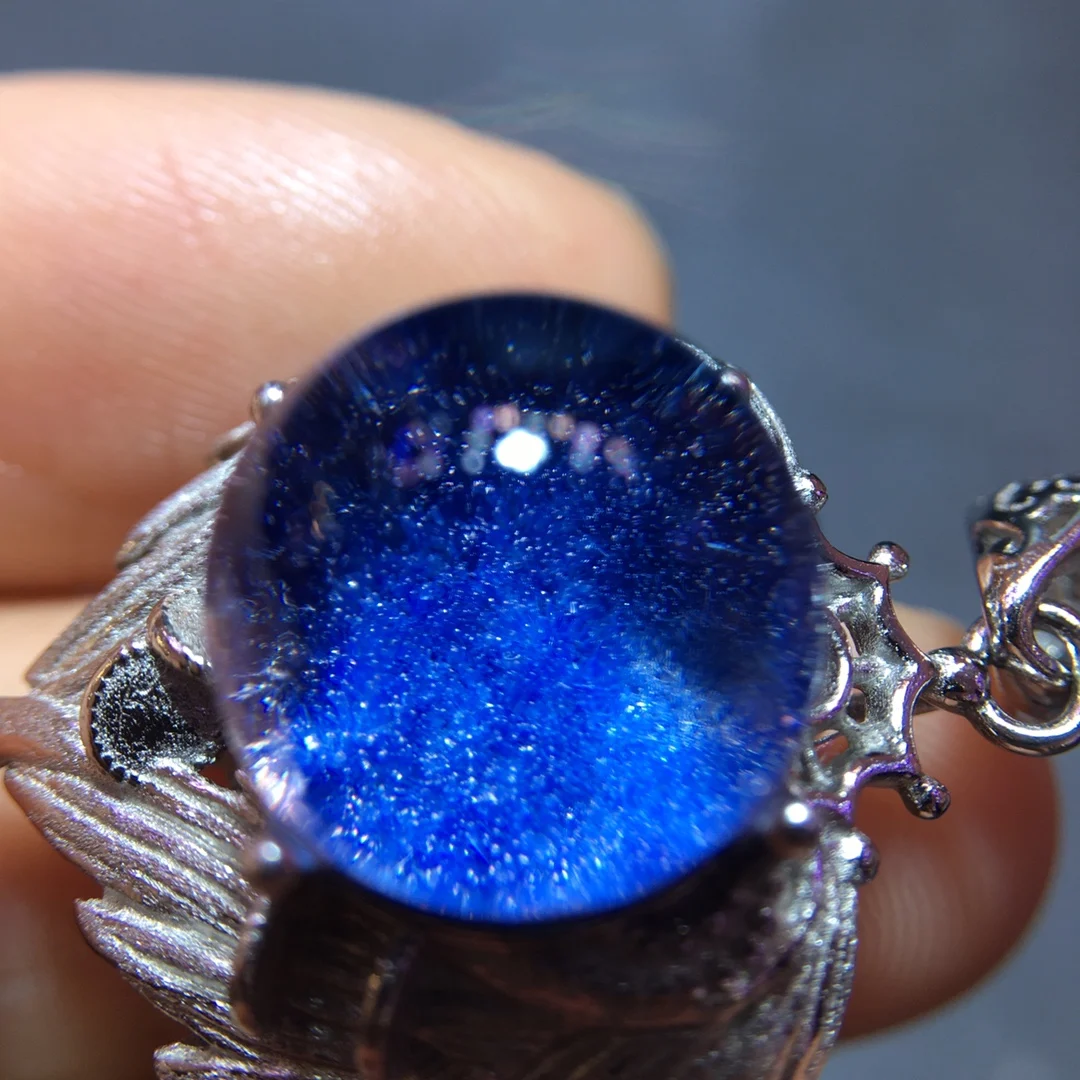 

Natural Blue Rutilated Dumortierite Quartz Pendant 13mm Sphere Clear Flower Necklace Gold Jewelry AAAAAAA